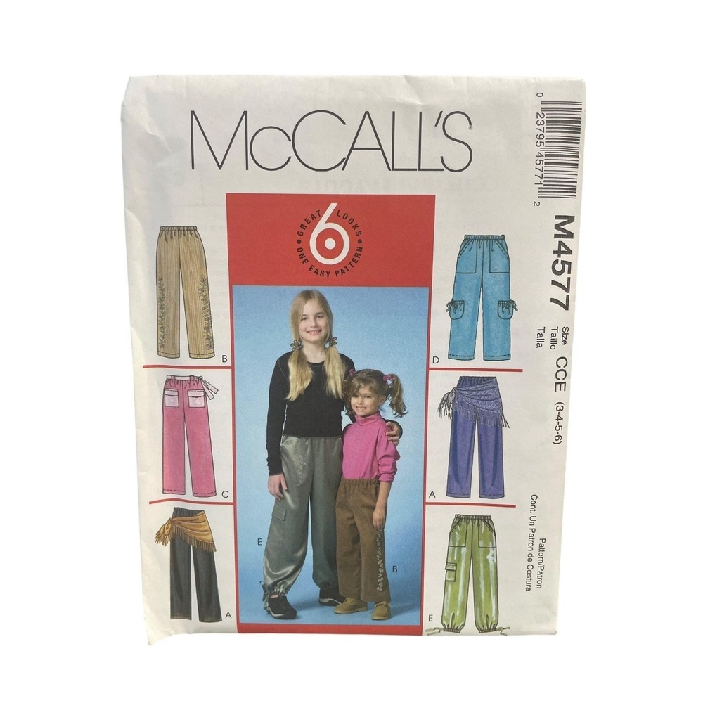 McCALL'S M4577 Children's Girls Pants‎ Sash Scarf Size 3-6 Vintage